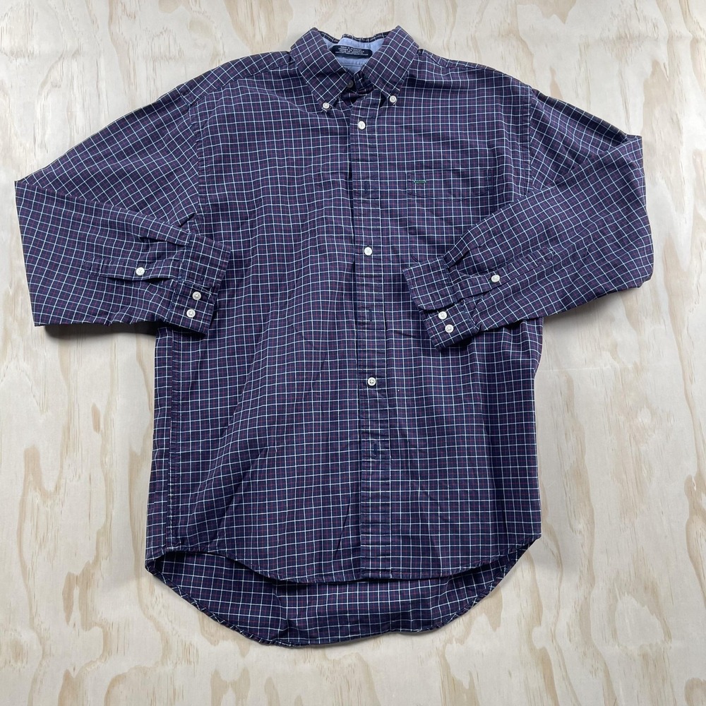 Tommy Hilfiger Shirt Mens Medium Blue Check Long Sleeve Button Down Cotton